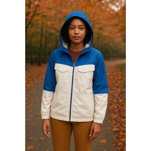 Lauren Ralph Lauren Royal Blue White Full Zip Windbreaker Rain Jacket Size L